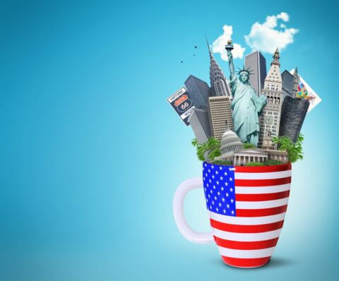US landmarks in cup