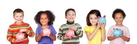 Children and piggy banks