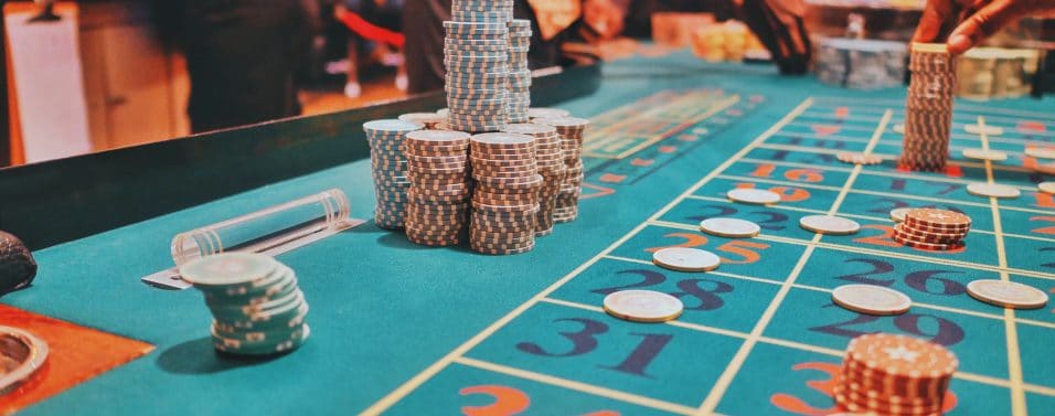 Roulette table with chips