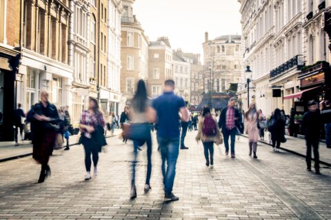 Motion blurred shopping street scene