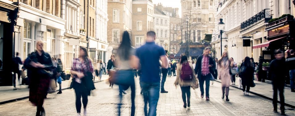 Motion blurred shopping street scene