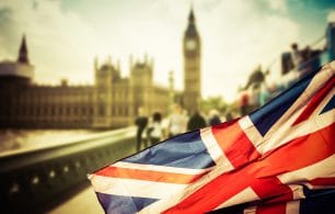 Union Jack flying in front of Big Ben