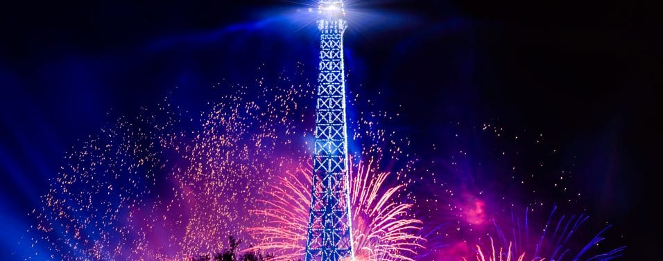 eiffel tower with fireworks