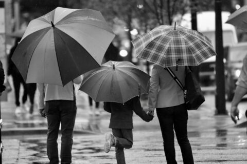 rainy day family black and white