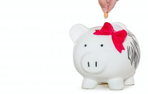 piggy bank with pink bow