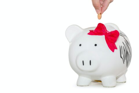 piggy bank with pink bow