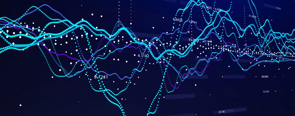 3D rendered graphic showing ups and downs of stock market