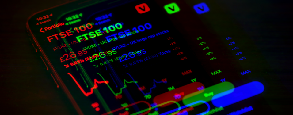 split phone screen featuring FTSE 100