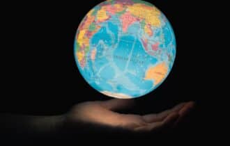 an illuminated globe of the world