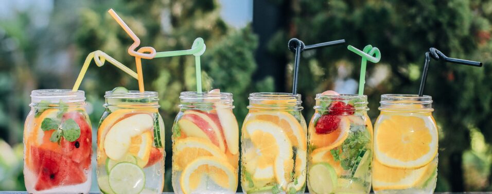 6 jars filled with different things