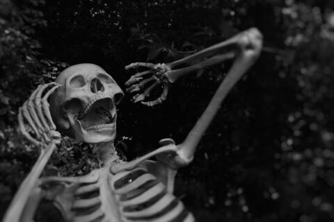 black and white skeleton screaming